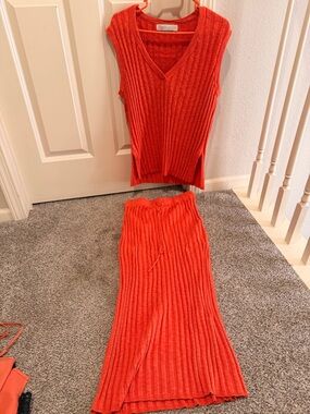 Free People Ribbed Knit Two-Piece Set in Bright Orange
